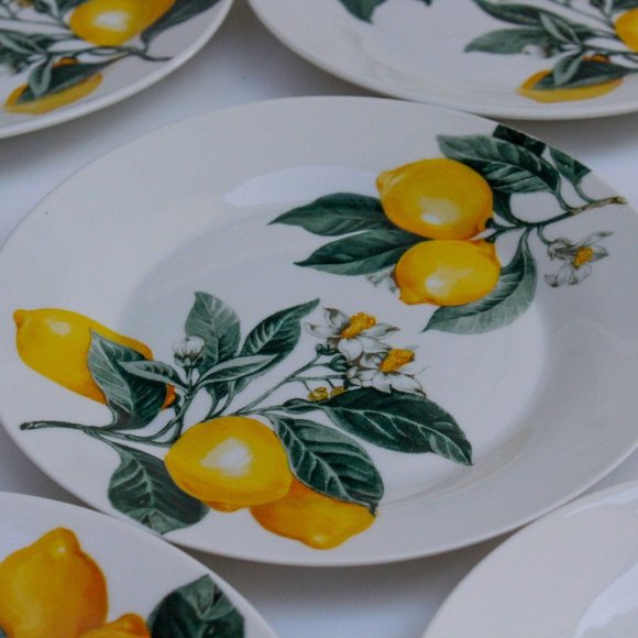LOT OF Tuscan Lemon Themed Kitchen Dinner Plates Stoneware 10.5" NEW - Picture 4 of 9